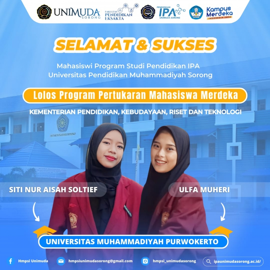 Dua Mahasiswi Program Studi Pendidikan IPA Universitas Pendidikan Muhammadiyah Sorong Lolos Program Pertukaran Mahasiswa Merdeka (PMM) Angkatan 3